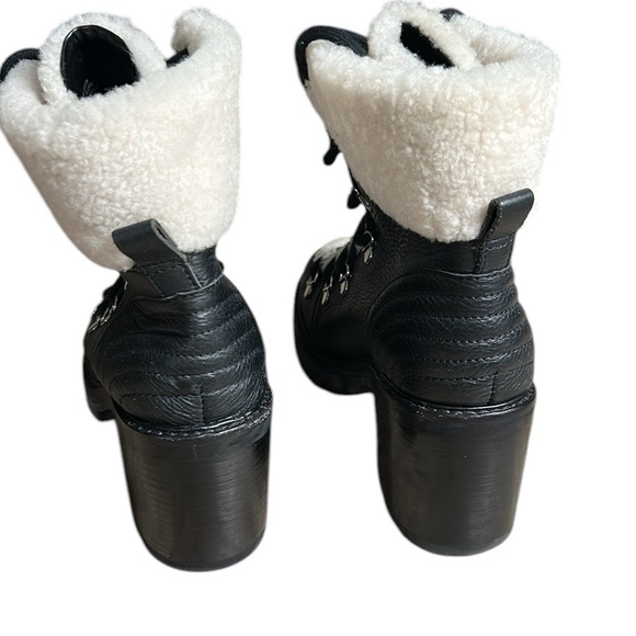 Mark Fisher,boots,sheep fur,Black leather biker wm sz 7.5 chunky heel,platform - Picture 3 of 15